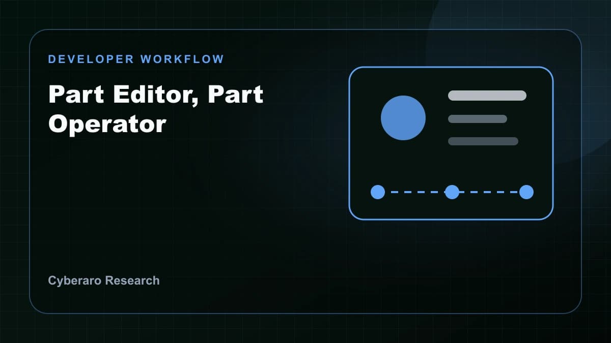 Developer workflow illustration showing AI coding agents, diff review, test runs, logs, deployments, and rollback controls.