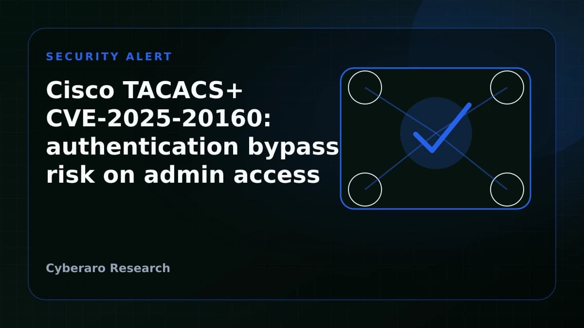 Cisco TACACS+ security alert illustration with administrator authentication controls and bypass warning.