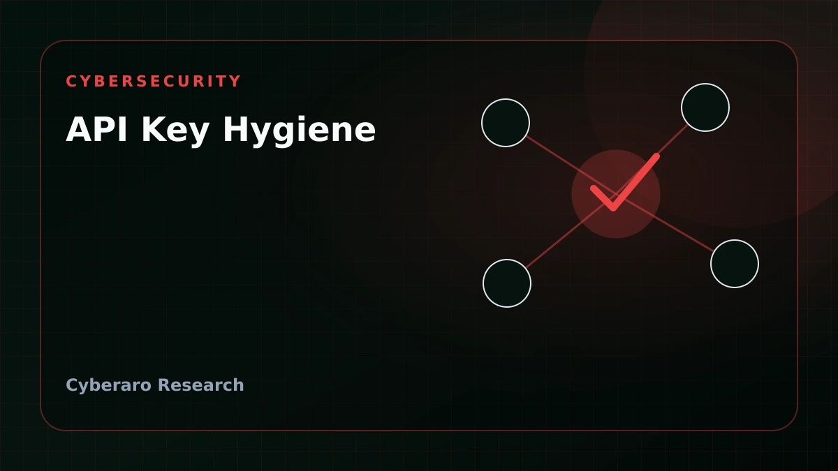 Cyberaro editorial cover showing secrets management, API key hygiene, and small-team defensive workflows.