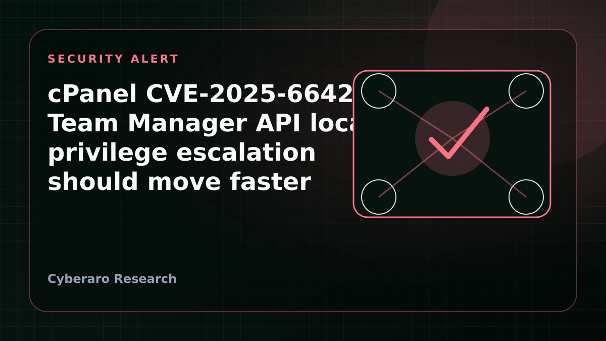 cPanel Team Manager API security alert illustration showing delegated access and privilege escalation risk.