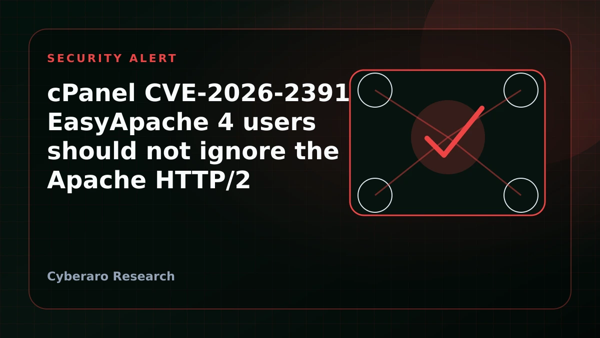cPanel EasyApache security alert illustration with Apache HTTP/2 risk and hosting patch guidance.