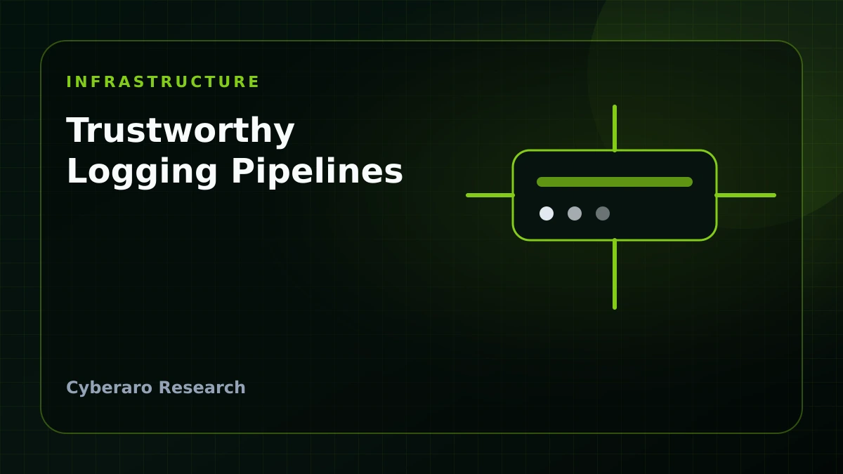 Cyberaro editorial cover showing logging pipelines, observability, and incident-time reliability.