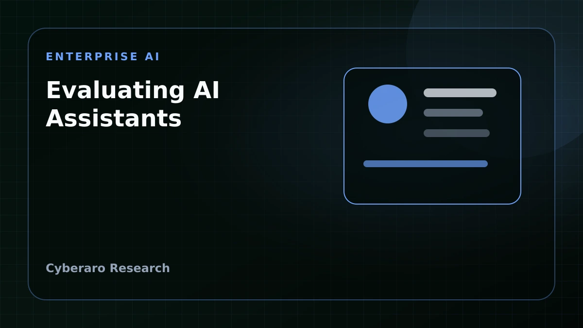 Cyberaro editorial cover showing AI assistant evaluation, internal tooling, and enterprise decision criteria.