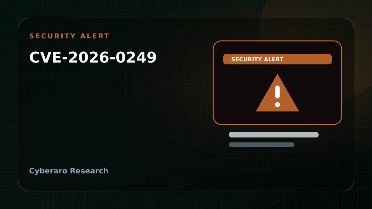 Cyberaro security alert cover for CVE-2026-0249 affecting Palo Alto Networks GlobalProtect App