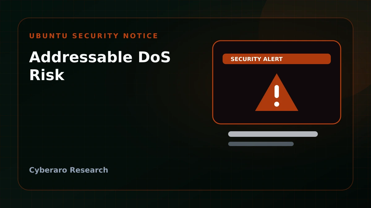 Cyberaro security alert cover for Ubuntu USN-8515-1 involving an Addressable denial-of-service vulnerability