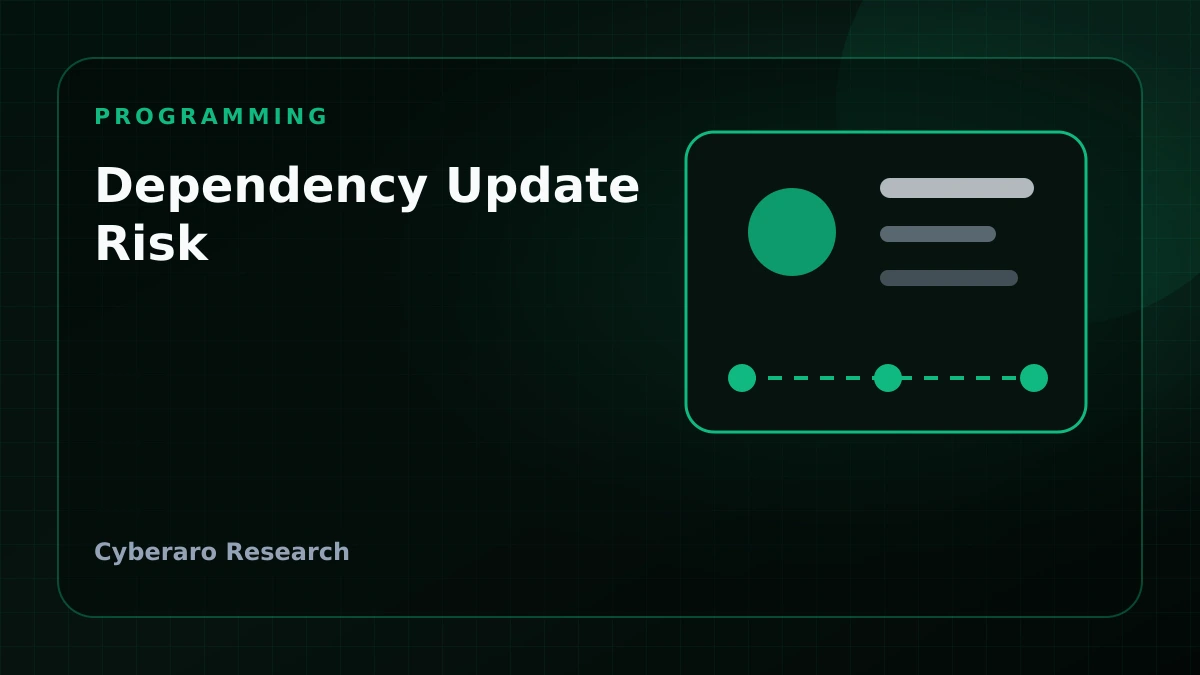 Cyberaro editorial cover showing dependency upgrades, change safety, and software reliability.
